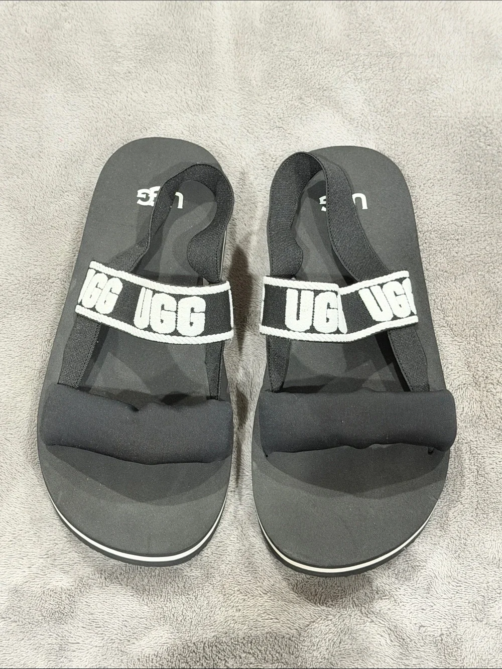UGG Kids Black and White Logo Strap Sandals with Cushioned Toe
